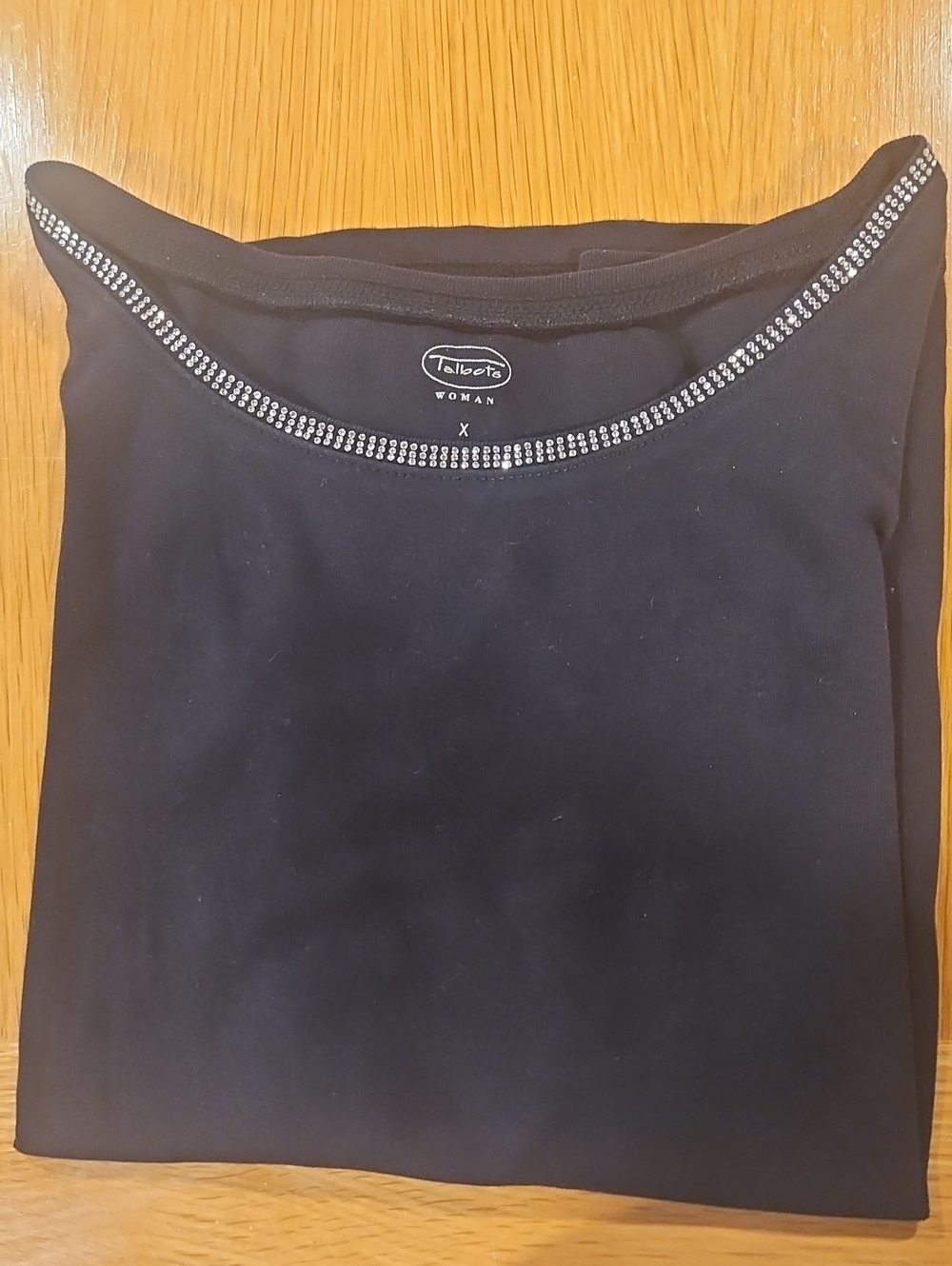 Talbots Black Scoop Neck Top with Rhinestone Trim